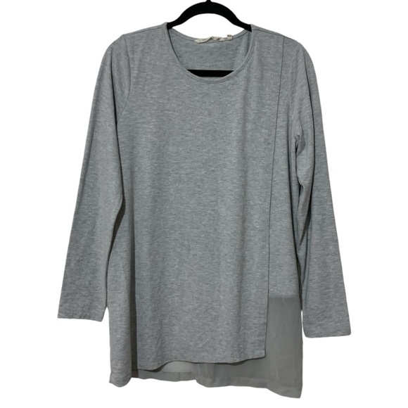 Soft Surroundings Touch Of Sheer Gray Uneven Faux Wrap Long Sleeves Top Medium - Picture 2 of 7